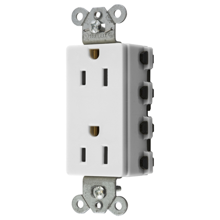 HUBBELL WIRING DEVICE-KELLEMS Straight Blade Devices, Receptacles, Style Line Decorator Duplex, SNAPConnect, 15A 125V, 2-Pole 3-Wire Grounding, Nylon, 5- 15R, White, USA. SNAP2152WNA